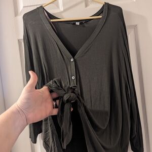 Green Button Down Tie Front